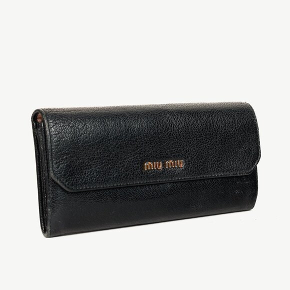 Miu Miu Black Madras Leather Long Wallet - Picture 2 of 12